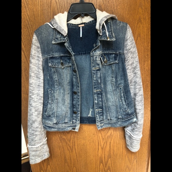 Free People Jackets & Blazers - Free People Jean Jacket w Sweater Sleeves Large